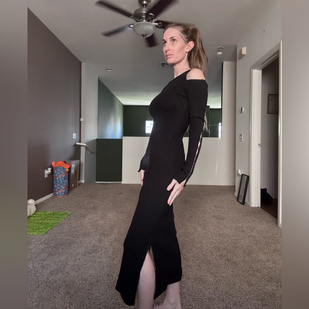 Current/Elliott - Going Steady Ribbed Cold-Shoulder Long Dress In Black